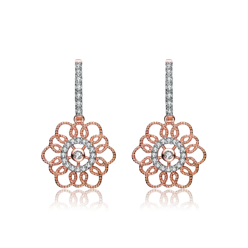 Gemstone earrings for women-Rose Gold Overlay Cubic Zirconia Flower Last Pair Earrings