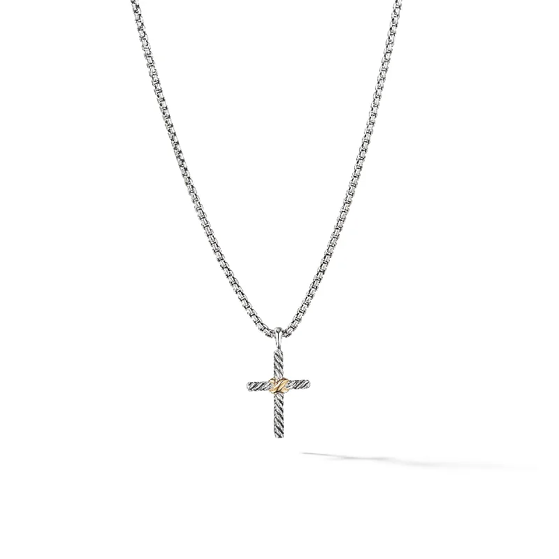 Heart diamond necklace for women-Petite X Cross Necklace in Sterling Silver with 14K Yellow Gold\, 24mm