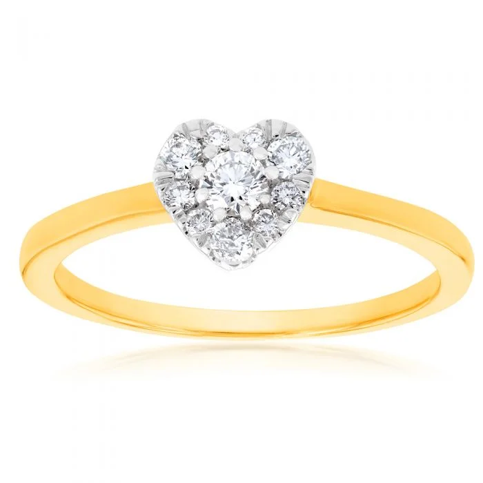 Sparkling engagement ring for women-Luminesce Lab Grown Diamond 1/4 Carat Heart Dress Ring in 9ct Yellow Gold