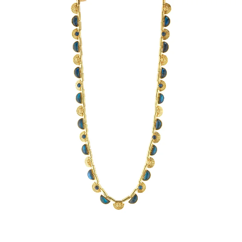 Ruby necklace for women-Cleopatra Riviere Necklace, 17"+2" - Blue Labradorite