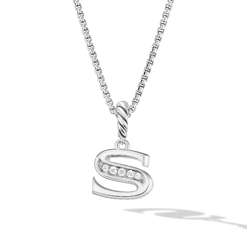 Rose gold necklace for women-Pavé Initial Pendant Necklace in Sterling Silver with Diamond S