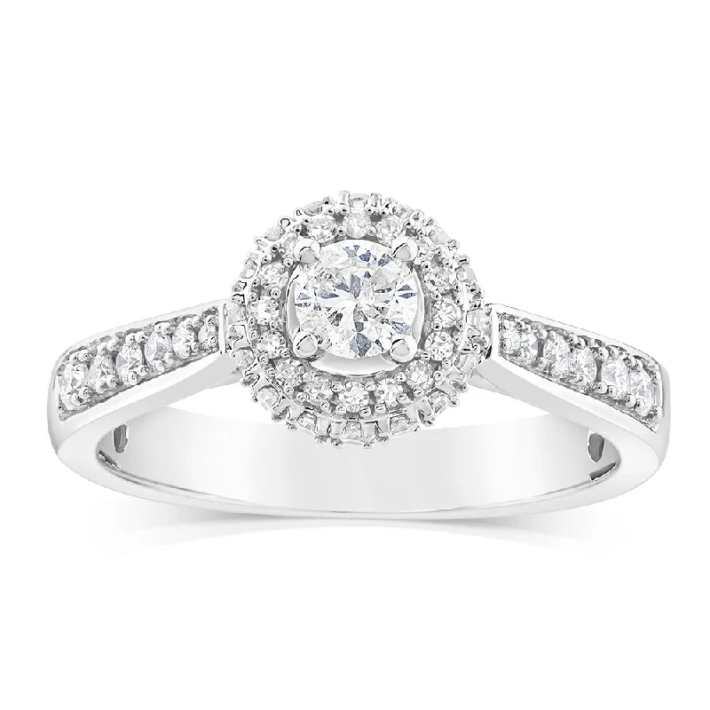 Sparkling engagement ring for women-9ct White Gold Brilliant Shaped Ring in 1/2 Carat Natural Diamonds