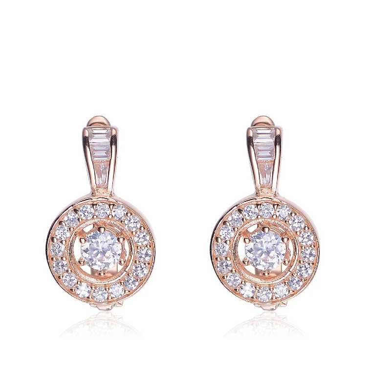 Large hoop earrings for women-Rose Gold Overlay Cubic Zirconia Circle Earrings