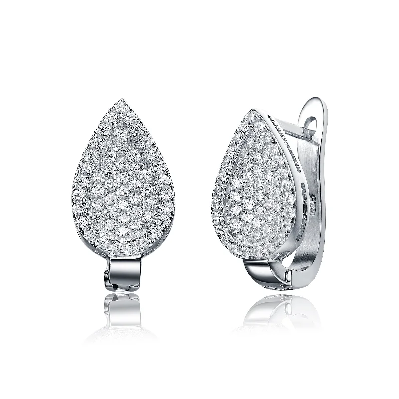 Crystal drop earrings for women-Sterling Silver Pave Cubic Zirconia Leaf Earrings