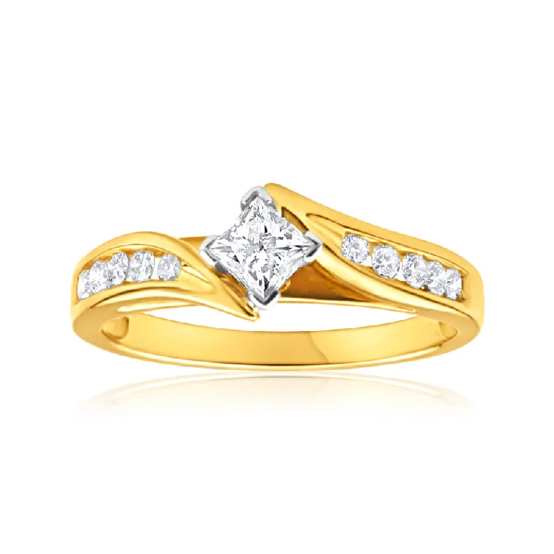 Affordable engagement ring for women-9ct Yellow Gold & White Gold Ring With 1/2 Carat Of Diamonds