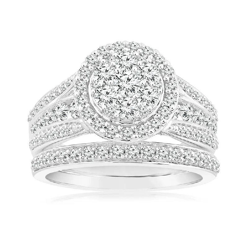 Vintage-inspired engagement ring for women-1.30 Carat Diamond Bridal Ring Set in 10ct White Gold