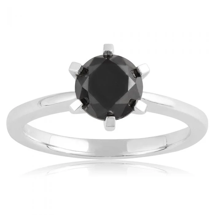 Unique custom engagement ring for women-2 Carat Black Diamond Solitaire Ring in Sterling Silver