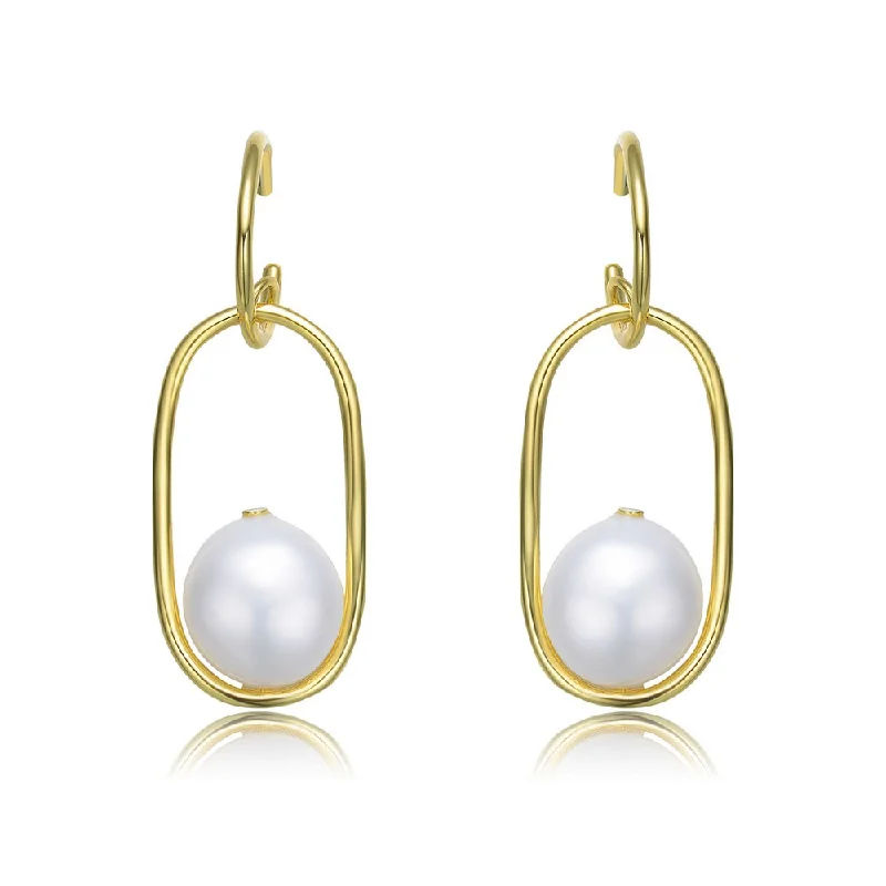 Matching gold earrings for women-Delphine Golden Link Pearl Earring