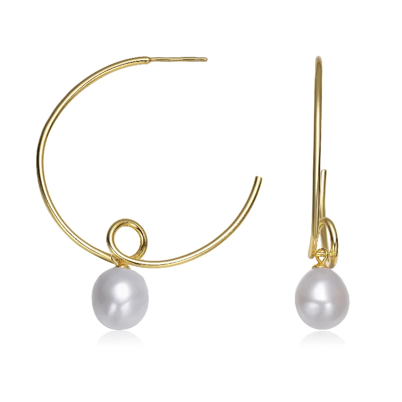 Big hoop earrings for women-Cléo Thin Round Pearl Hoop Earrings