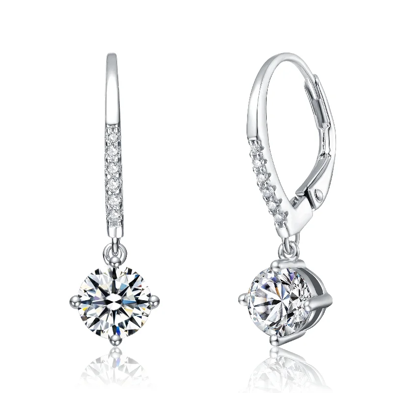 Custom birthstone earrings for women-Sterling Silver White Gold Plated with 0.11ct Lab Created Moissanite Drop Huggie Hoop Earrings