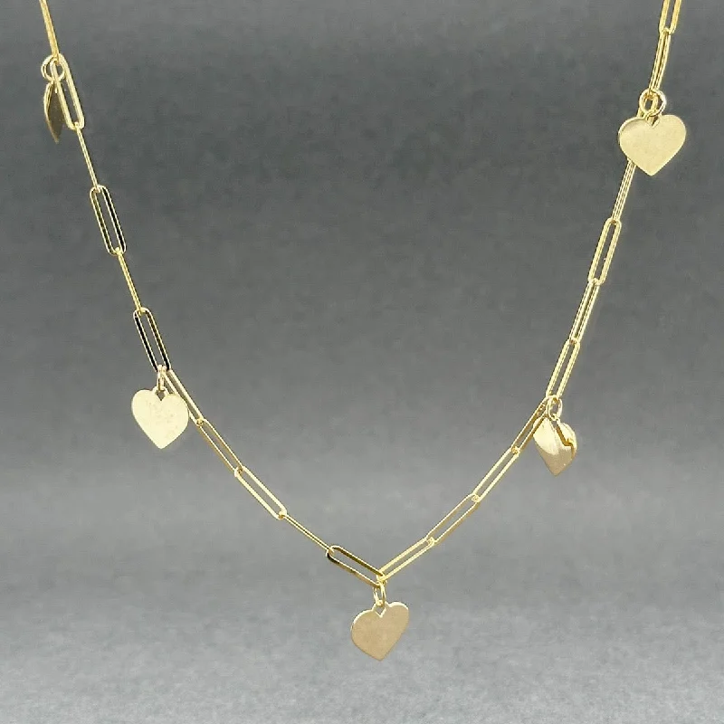 Elegant pearl necklace for women-Estate 10K Y Gold 5 Heart Paperclip Chain Necklace