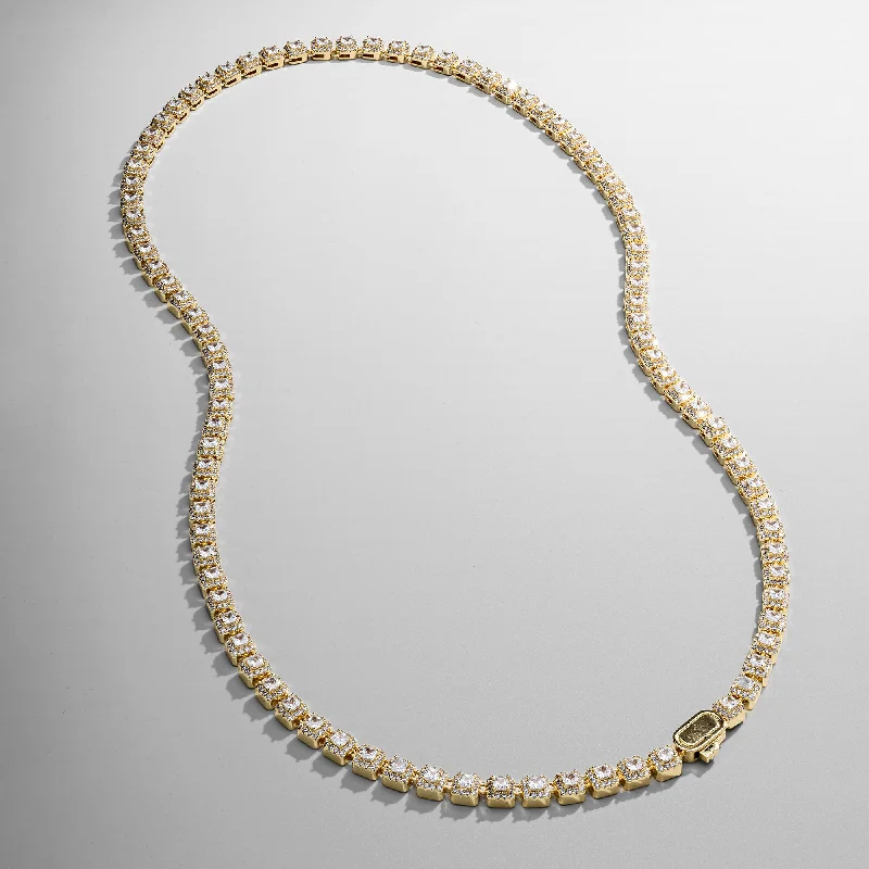 Modern necklace for women-Cluster Stone Tennis Chain (Gold)