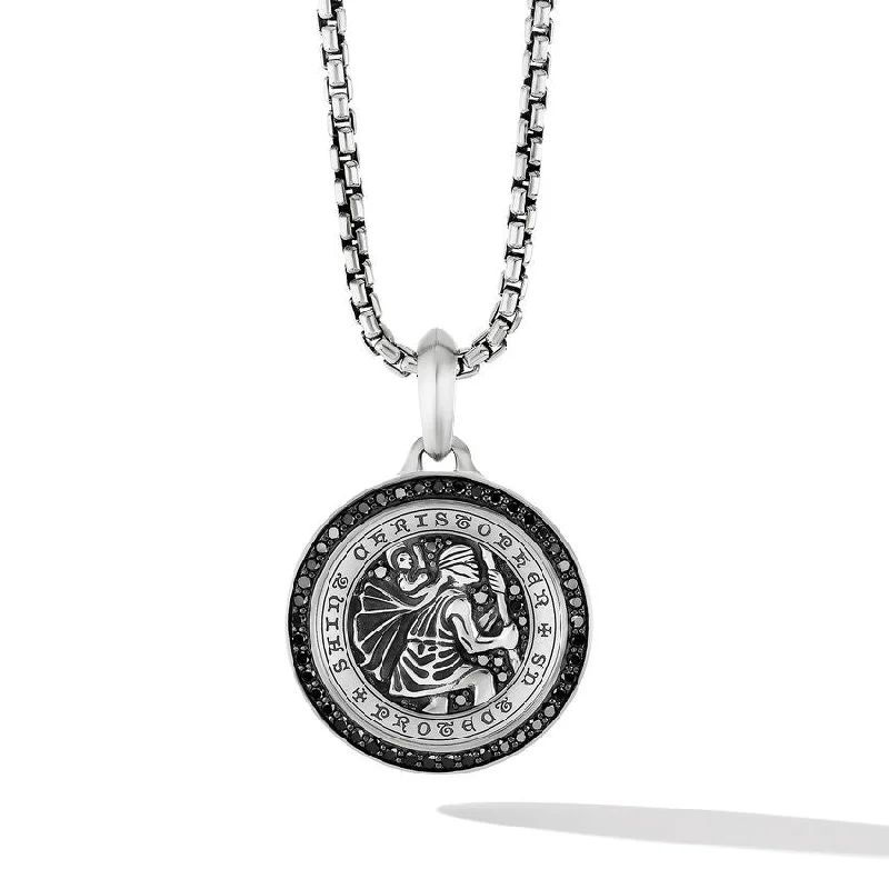 Wedding engagement ring set for women-David Yurman St. Christopher Amulet with Pave Black Diamonds