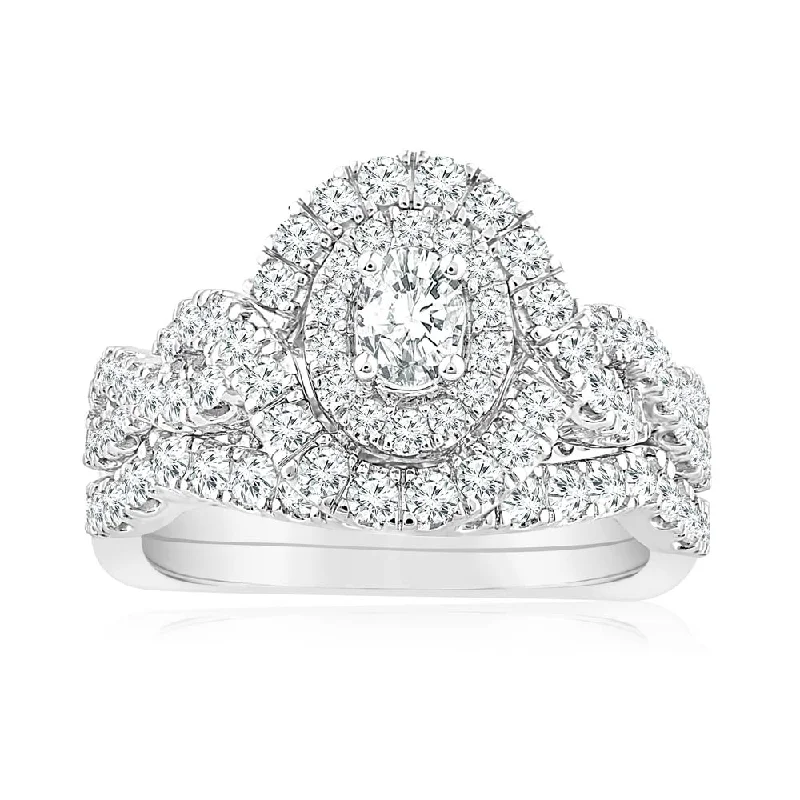 Diamond eternity engagement ring for women-1.20 Carat Diamond Oval Cluster Ring in 14ct White Gold