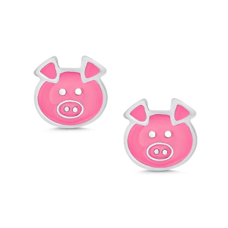 Gemstone earrings for women-Little Piggy Stud Earrings in Sterling Silver