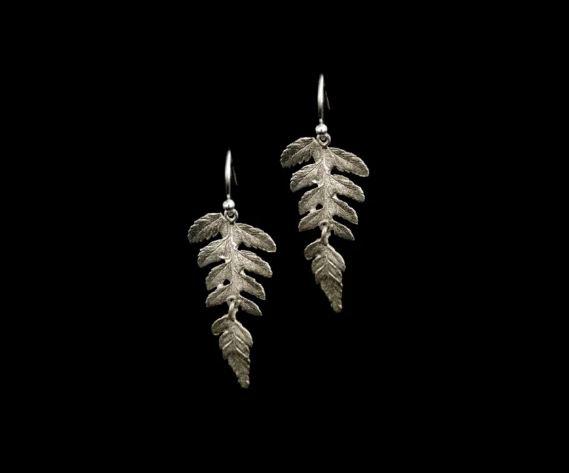 Diamond dangle earrings for women-Fine Fern Silver Drop Wire Earrings