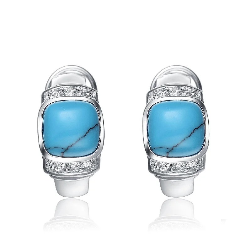 Sterling silver earrings for women-Sterling Silver Clear Cubic Zirconia and Sky Blue Stone Earrings