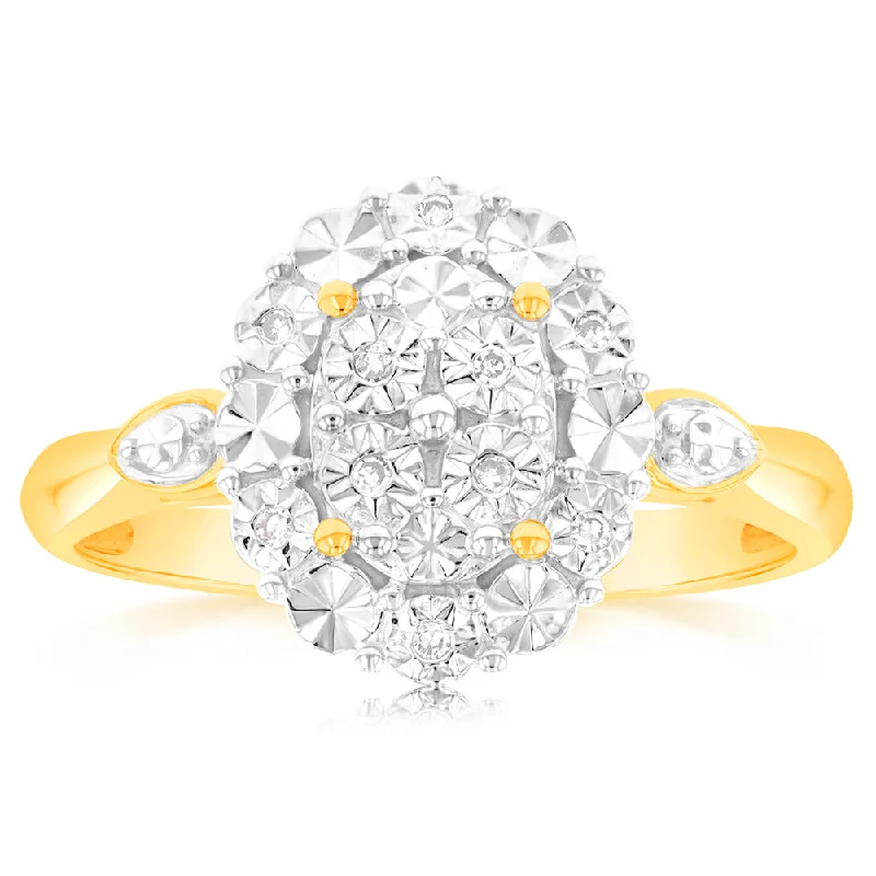 Engagement ring with large diamond for women-Luminesce Lab Grown 9ct Yellow Gold 10 Diamonds Oval Dress Ring