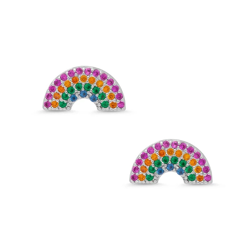 Dangling gemstone earrings for women-Rainbow CZ Stud Earrings