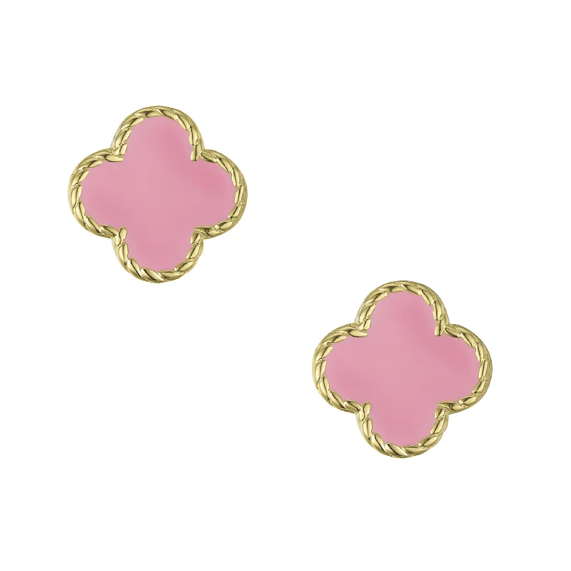 Oval gemstone earrings for women-Four Leaf Clover Stud Earrings - Pink