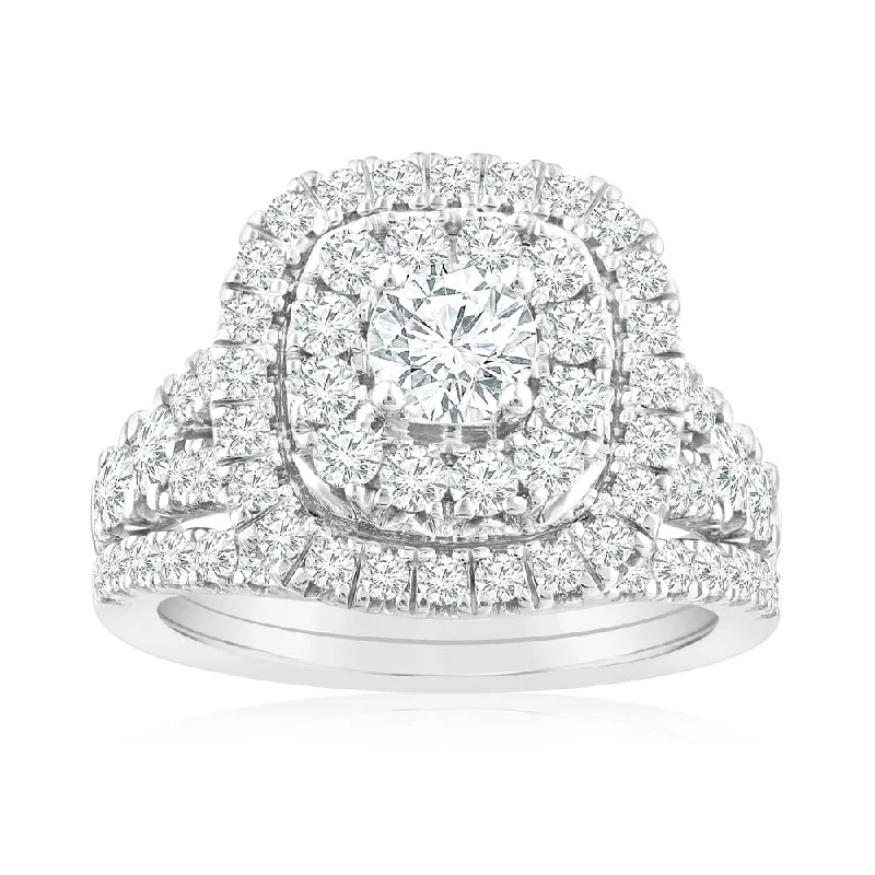 Custom oval engagement ring for women-1.90 Carat Diamond Cushion Shape Bridal Set in 10ct White Gold