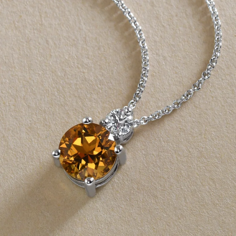 Adjustable chain necklace for women-Citrine and Diamond Pendant