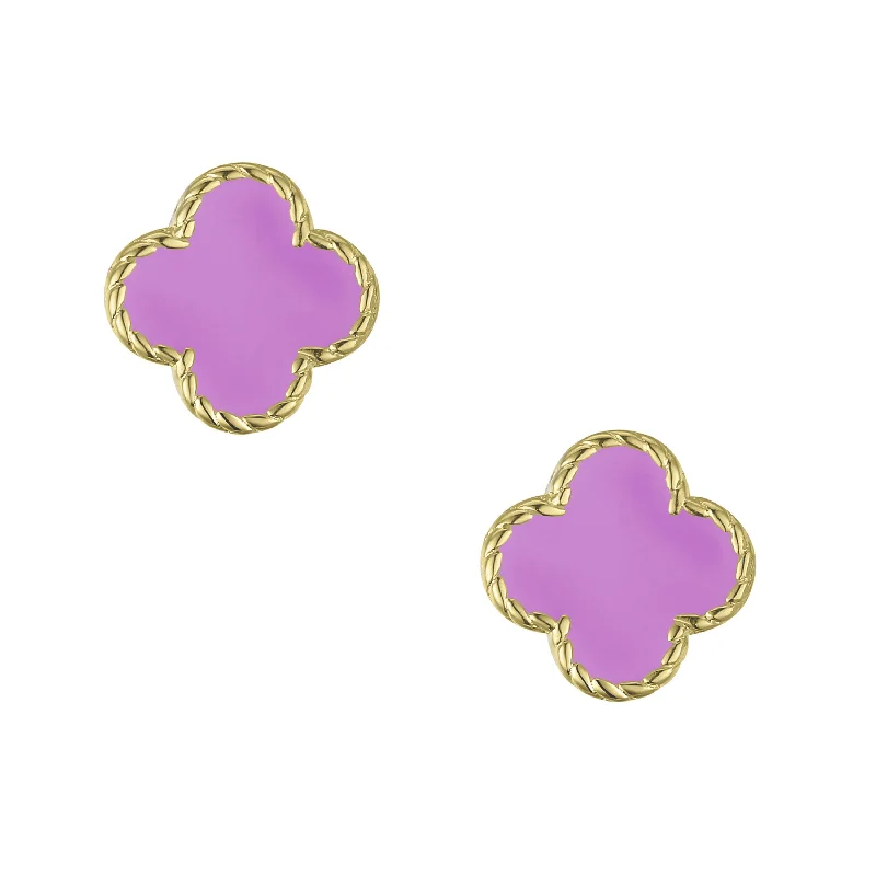 Colored crystal earrings for women-Four Leaf Clover Stud Earrings - Purple