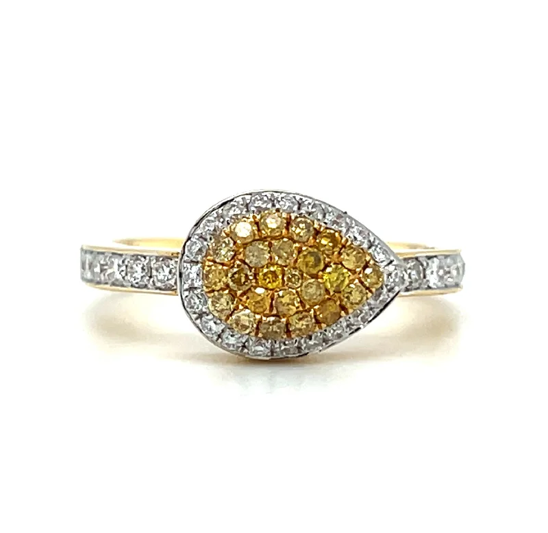 Engagement ring with sapphire and diamonds for women-18k Two Tone Fancy Color Diamond Pear Shape Cluster Fashion Ring