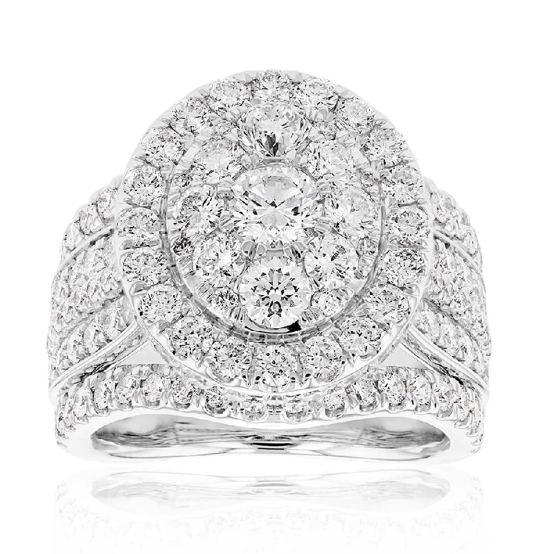 Personalized engagement ring for women-14ct White Gold 4 Carat Diamond Oval Shaped Cluster Ring