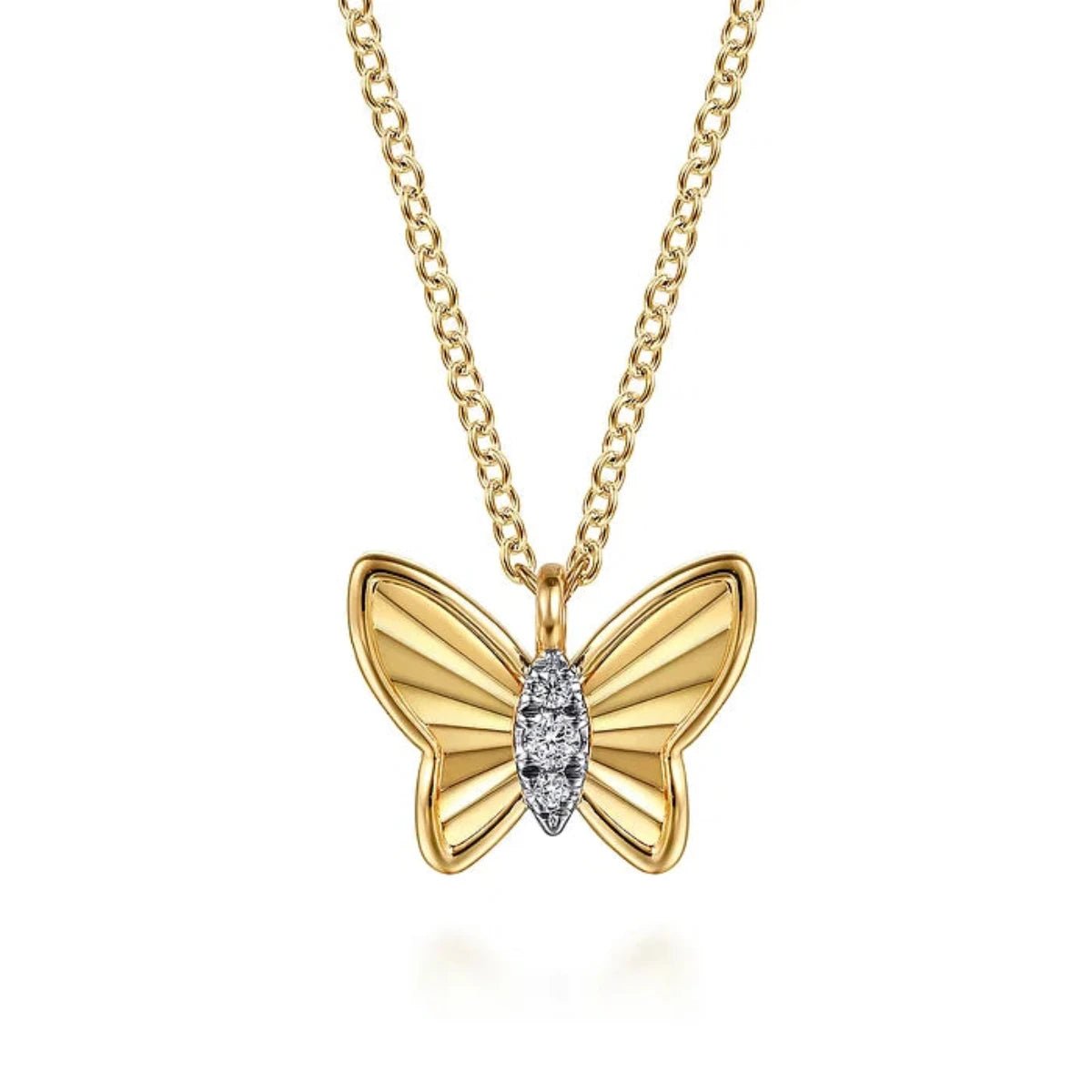 Wedding necklace for women-14K Y Gold 18" 0.03ctw G/SI2 Diamond Butterfly Pendant