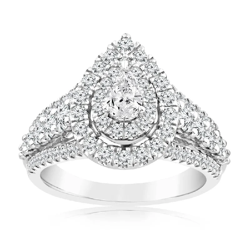 Custom engagement ring for women-1.40 Carat Diamond Cluster Pear Ring in 14ct White Gold