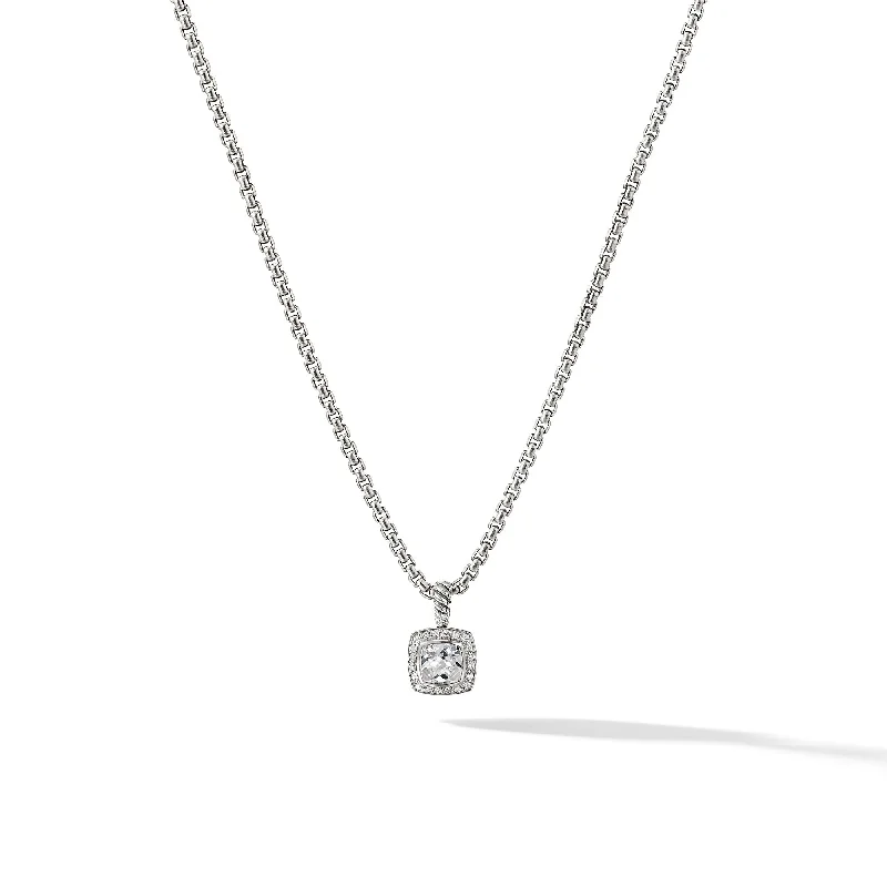 Zodiac necklace for women-Petite Albion® Pendant Necklace in Sterling Silver with White Topaz and Diamonds\, 7mm