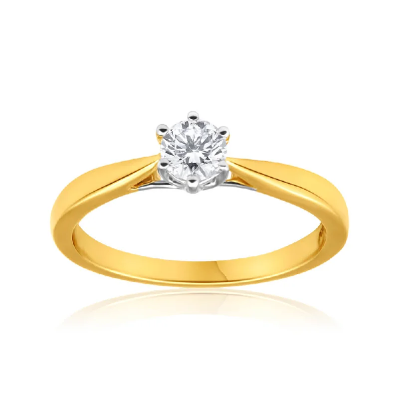 Diamond eternity engagement ring for women-Flawless Cut 18ct Yellow Gold & White Gold Solitaire Ring With 0.4 Carat Diamond