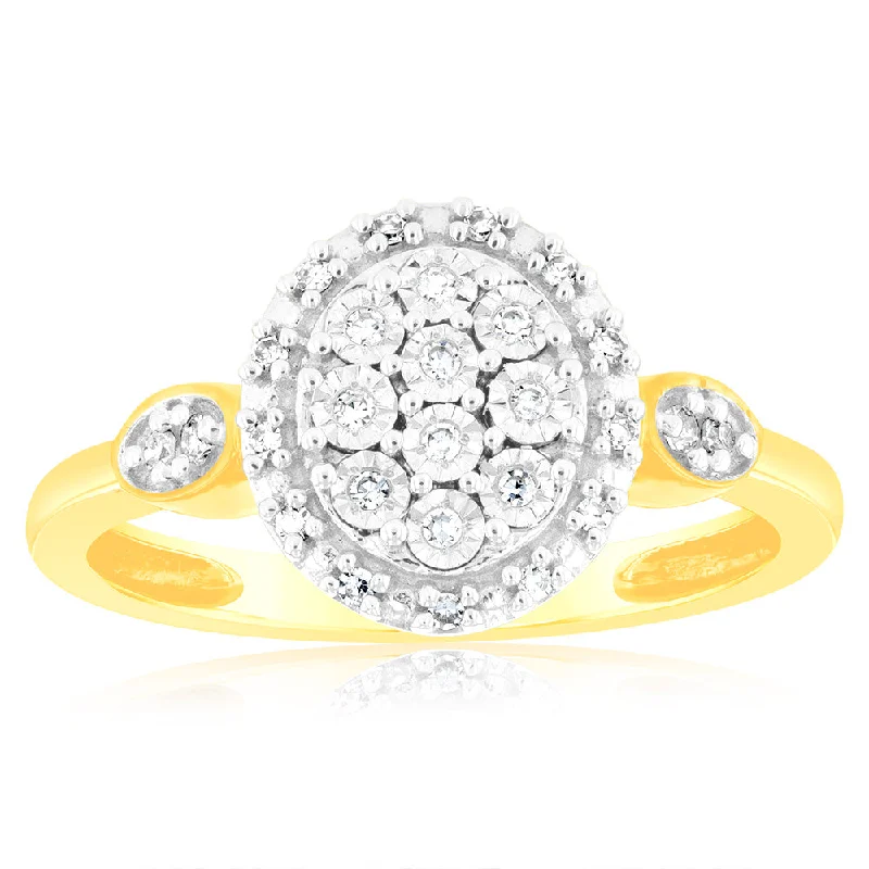 Two-tone engagement ring for women-Luminesce Lab Grown Oval Ring with 28 Diamonds Set in 9 Carat Yellow Gold