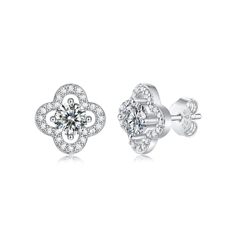 Minimalist earrings for women-Yvonne Moissanite Four-Leaf Halo Cluster Stud Earrings