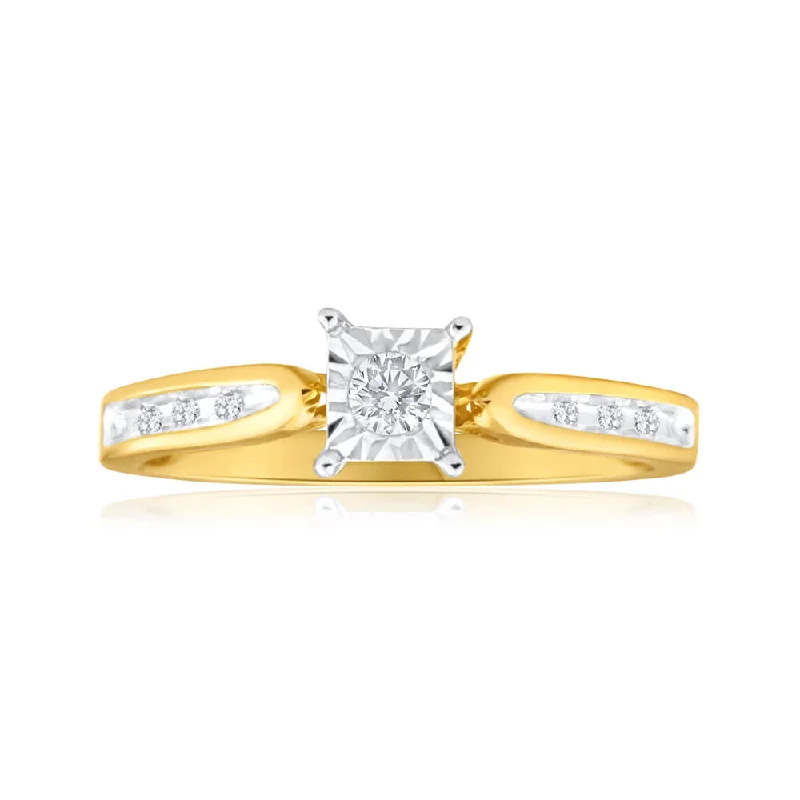 Diamond engagement ring for women-9ct Yellow Gold Ring With 0.15 Carats Of Claw Set Diamonds