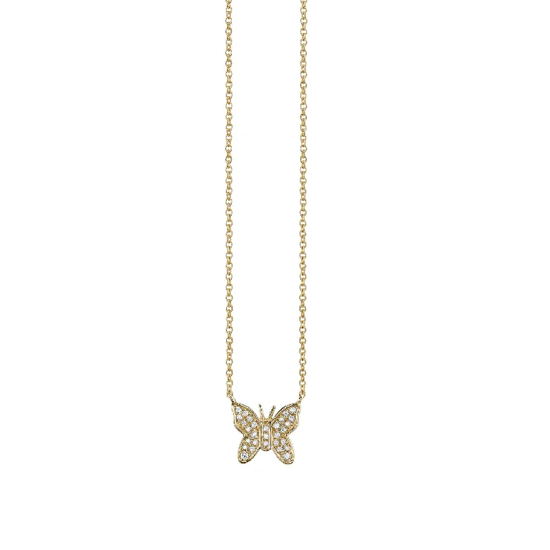 Heart pendant necklace for women-Gold & Diamond Mini Butterfly Necklace