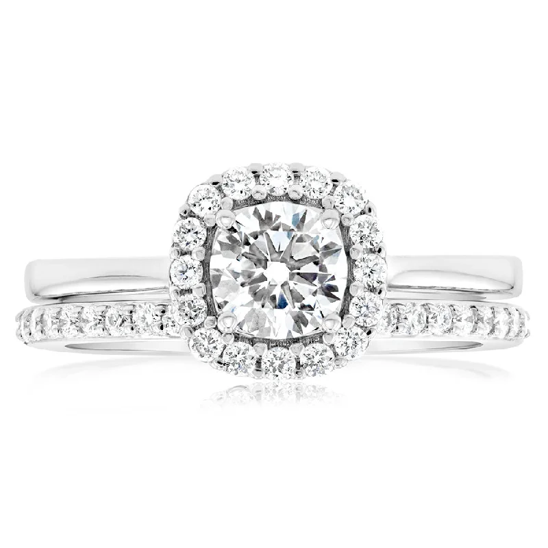 Vintage style engagement ring for women-Luminesce Lab Grown Diamond 1 Carat Bridal Set in Halo Design set in 18ct White Gold