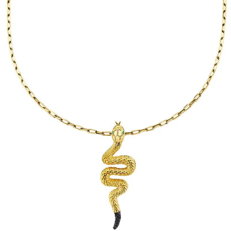 Gold pendant necklace for women-SOLID GOLD LARGE SNAKE PENDANT NECKLACE