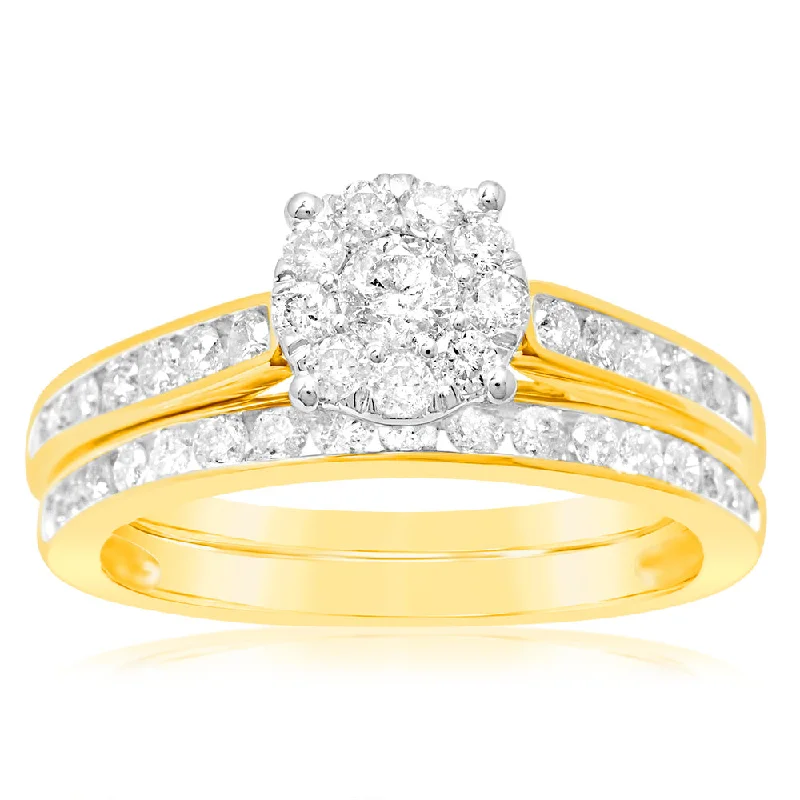 Heart shaped engagement ring for women-Luminesce Lab Grown 9ct Yellow Gold Bridal Set in 1 Carat Diamond