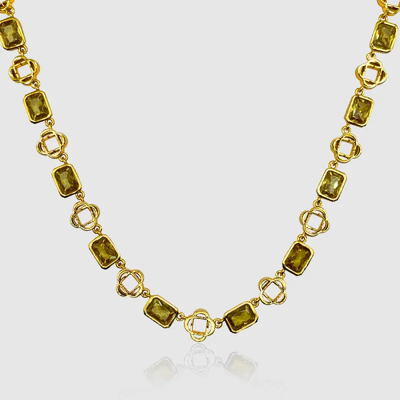 Vintage gold necklace for women-Yellow Gemstone Clover Necklace (Gold)