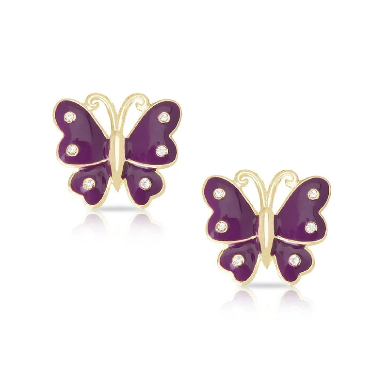 Rose gold earrings for women-Butterfly Stud Earrings with Crystals