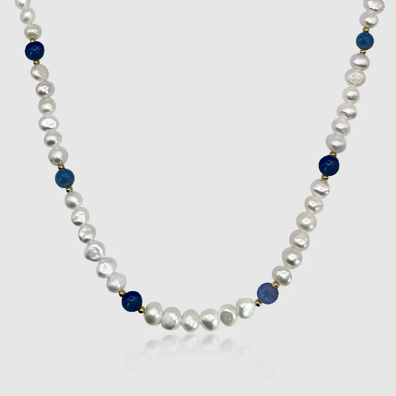 Adjustable necklace for women-Cobalt Blue - Real Pearl Necklace