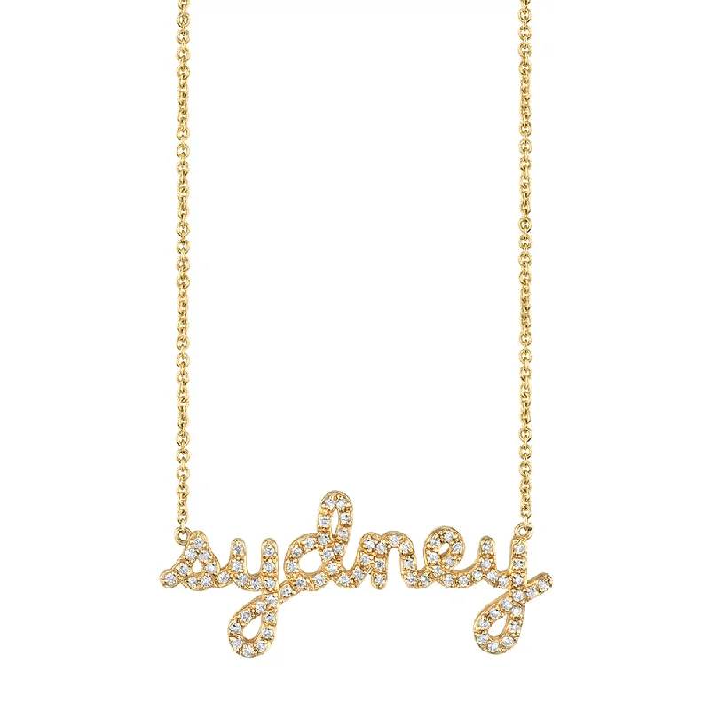 Precious metal necklace for women-Gold & Diamond Small Custom Script Necklace