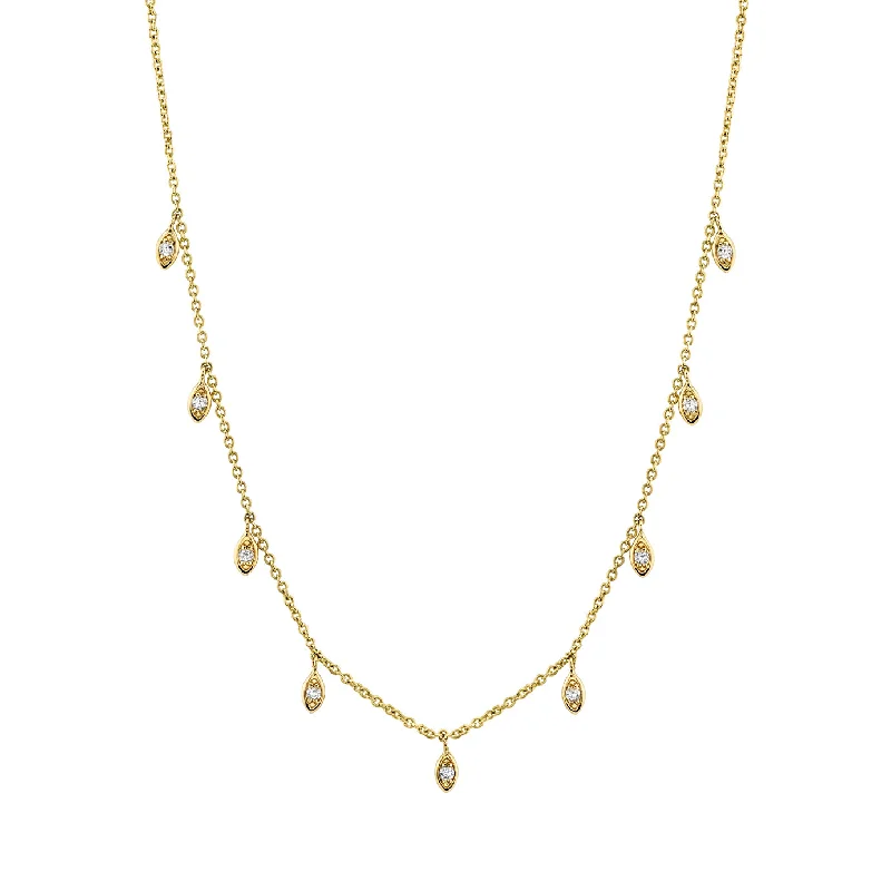 Adjustable chain necklace for women-Gold & Diamond Marquise Eye Fringe Necklace