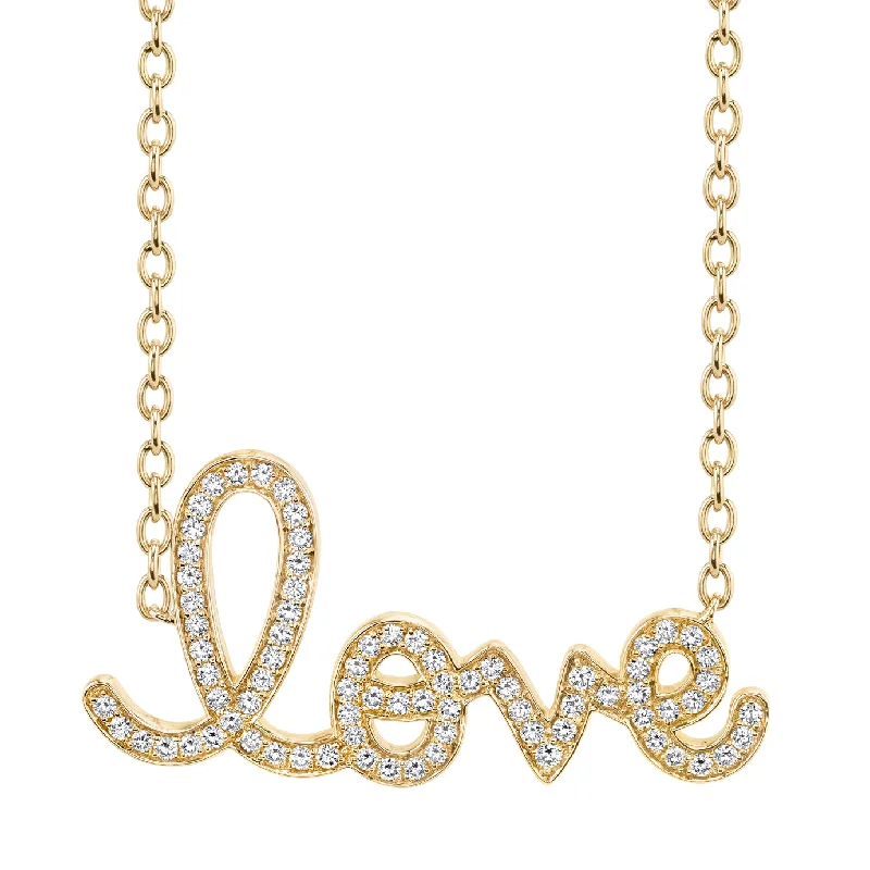 Necklace with initials for women-Gold & Diamond Supersize Script Love Necklace