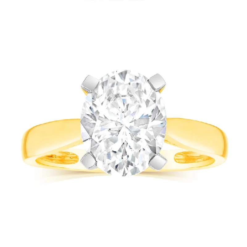 Traditional diamond engagement ring for women-9ct Yellow Gold 2.00ct Diamond Equivalent 11X9MM Zirconia Solitaire Ring