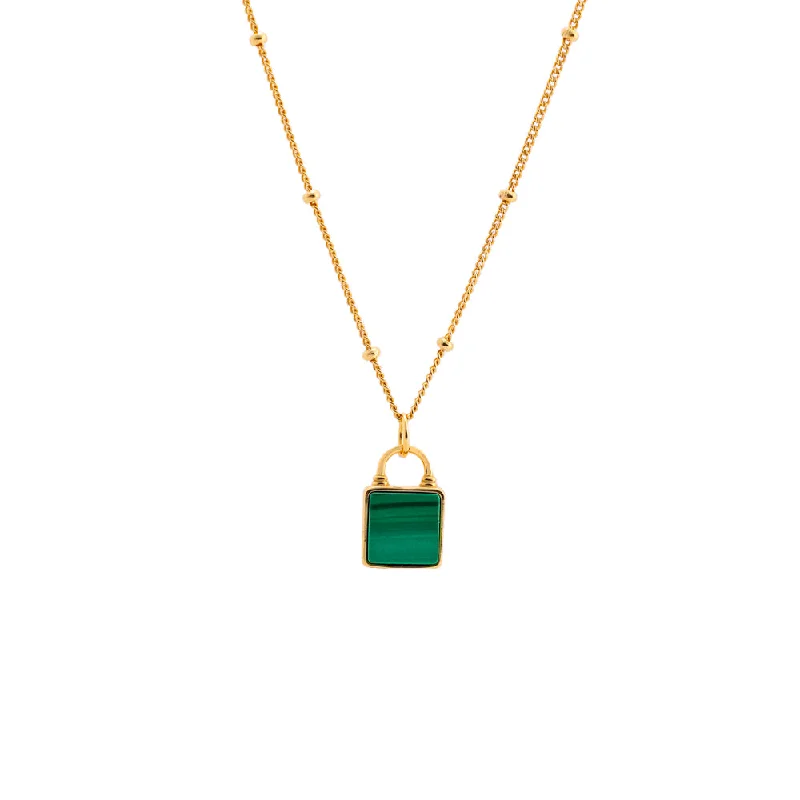 Birthday gift necklace for women-Malachite Lock Pendant Necklace