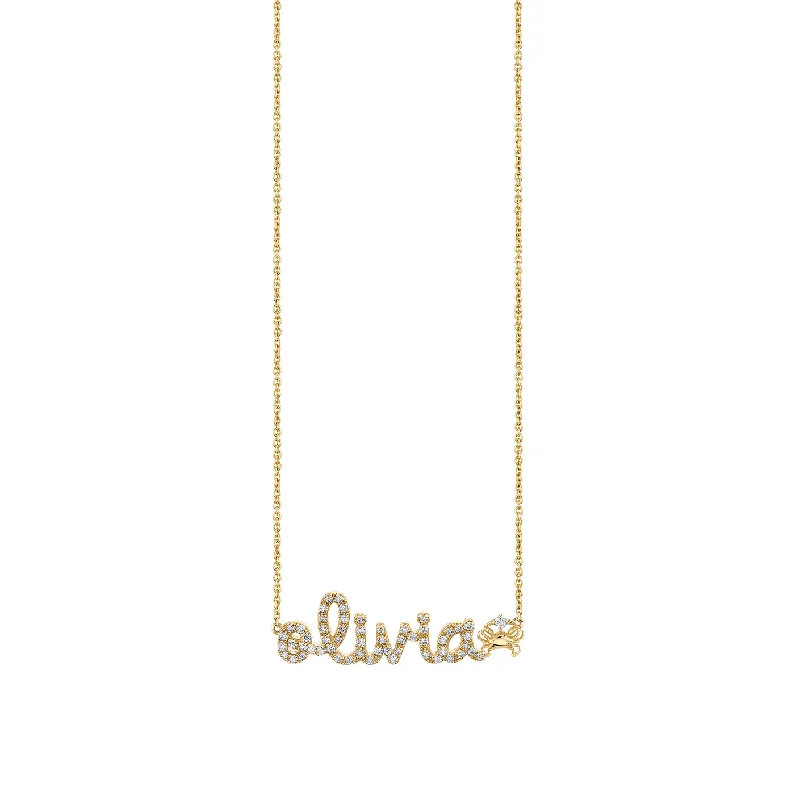 Simple necklace for women-Gold & Diamond Small Custom Script Cancer Zodiac Necklace