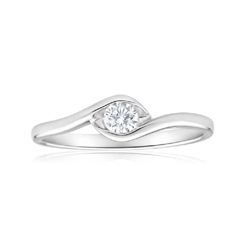 Custom oval engagement ring for women-9ct White Gold Solitaire Ring With 0.15 Carat Diamond